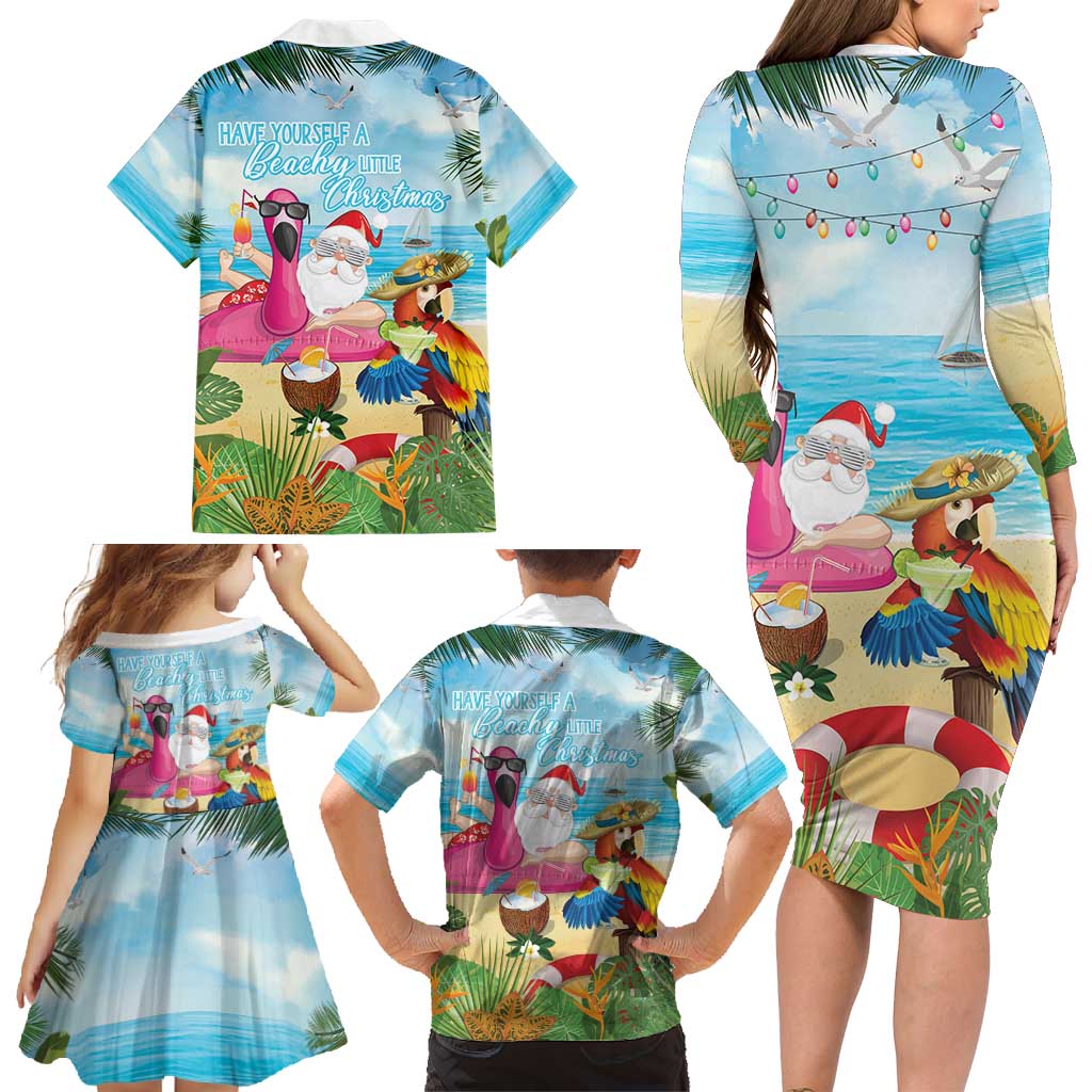 Have Yourself A Beachy Little Christmas Family Matching Long Sleeve Bodycon Dress and Hawaiian Shirt with Santa Chilling - Polynesian Pride