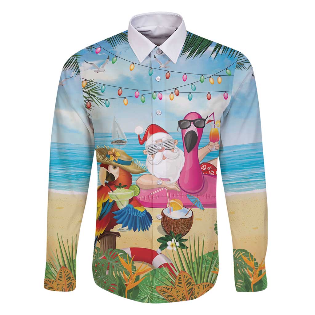 Have Yourself A Beachy Little Christmas Family Matching Mermaid Dress and Hawaiian Shirt with Santa Chilling - Polynesian Pride