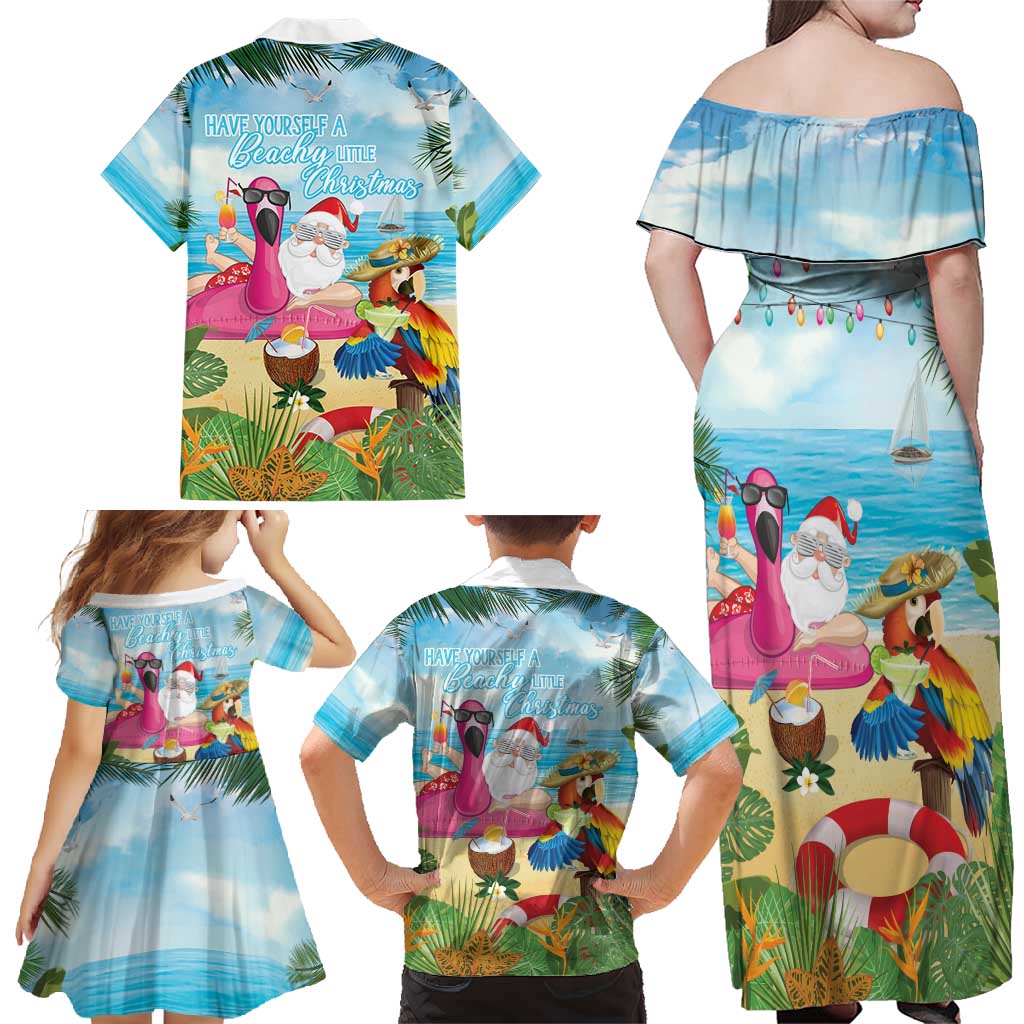 Have Yourself A Beachy Little Christmas Family Matching Off Shoulder Maxi Dress and Hawaiian Shirt with Santa Chilling - Polynesian Pride