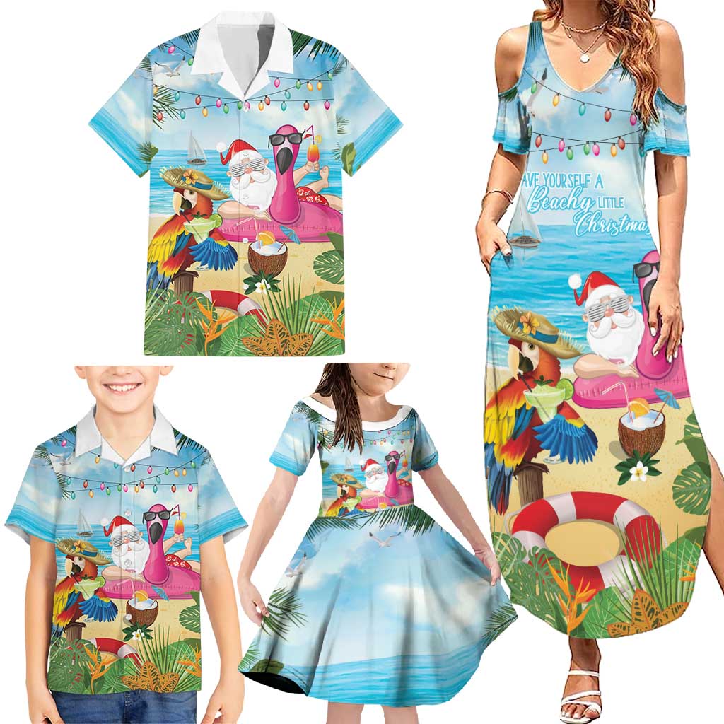 Have Yourself A Beachy Little Christmas Family Matching Summer Maxi Dress and Hawaiian Shirt with Santa Chilling - Polynesian Pride
