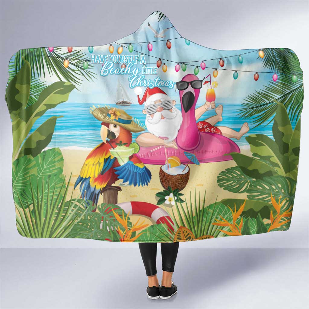 Have Yourself A Beachy Little Christmas Hooded Blanket with Santa Chilling - Polynesian Pride