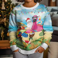 Have Yourself A Beachy Little Christmas Kid Ugly Christmas Sweater with Santa Chilling - Polynesian Pride