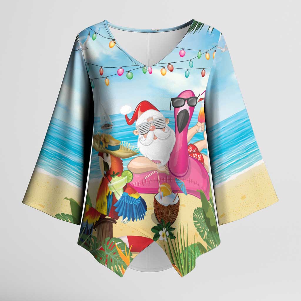 Have Yourself A Beachy Little Christmas Kimono Sleeve Blouse with Santa Chilling - Polynesian Pride