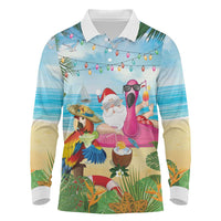 Have Yourself A Beachy Little Christmas Long Sleeve Polo Shirt with Santa Chilling - Polynesian Pride