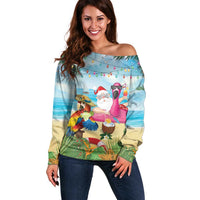 Have Yourself A Beachy Little Christmas Off Shoulder Sweater with Santa Chilling - Polynesian Pride