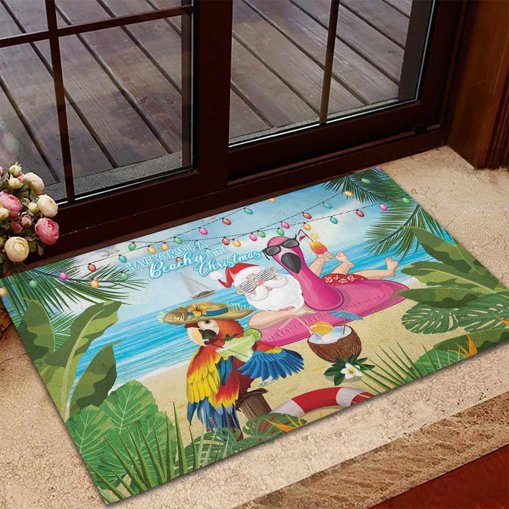 Have Yourself A Beachy Little Christmas Rubber Doormat with Santa Chilling - Polynesian Pride