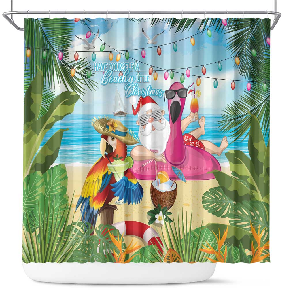 Have Yourself A Beachy Little Christmas Shower Curtain with Santa Chilling - Polynesian Pride