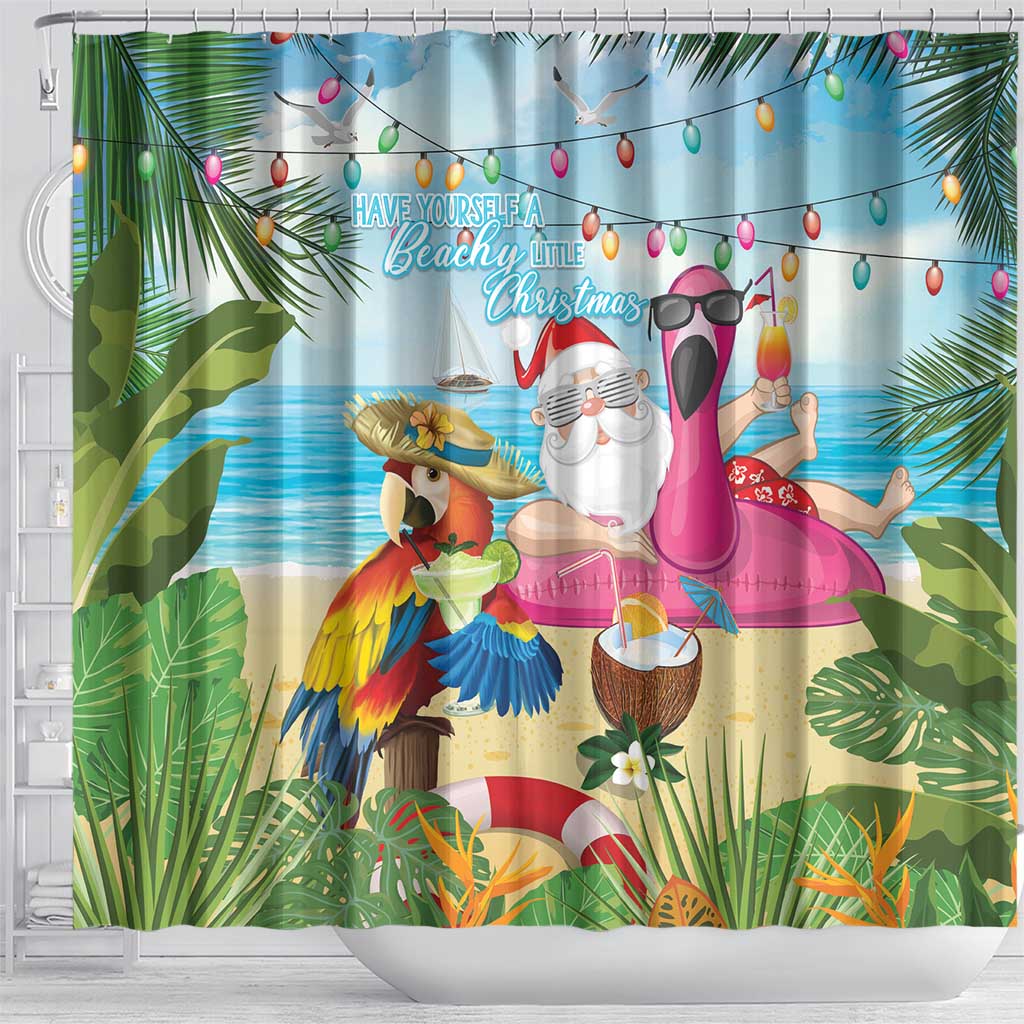 Have Yourself A Beachy Little Christmas Shower Curtain with Santa Chilling - Polynesian Pride