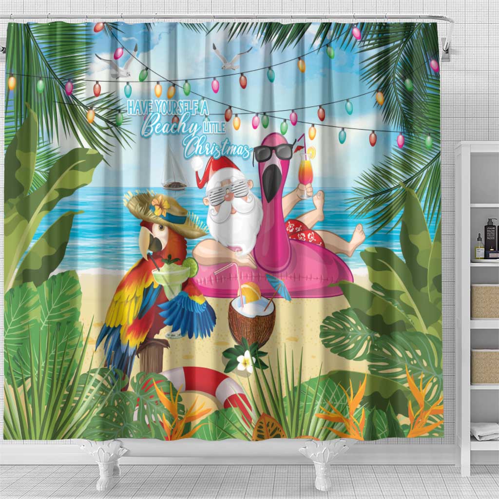 Have Yourself A Beachy Little Christmas Shower Curtain with Santa Chilling - Polynesian Pride