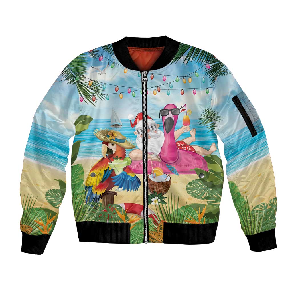 Have Yourself A Beachy Little Christmas Sleeve Zip Bomber Jacket with Santa Chilling - Polynesian Pride