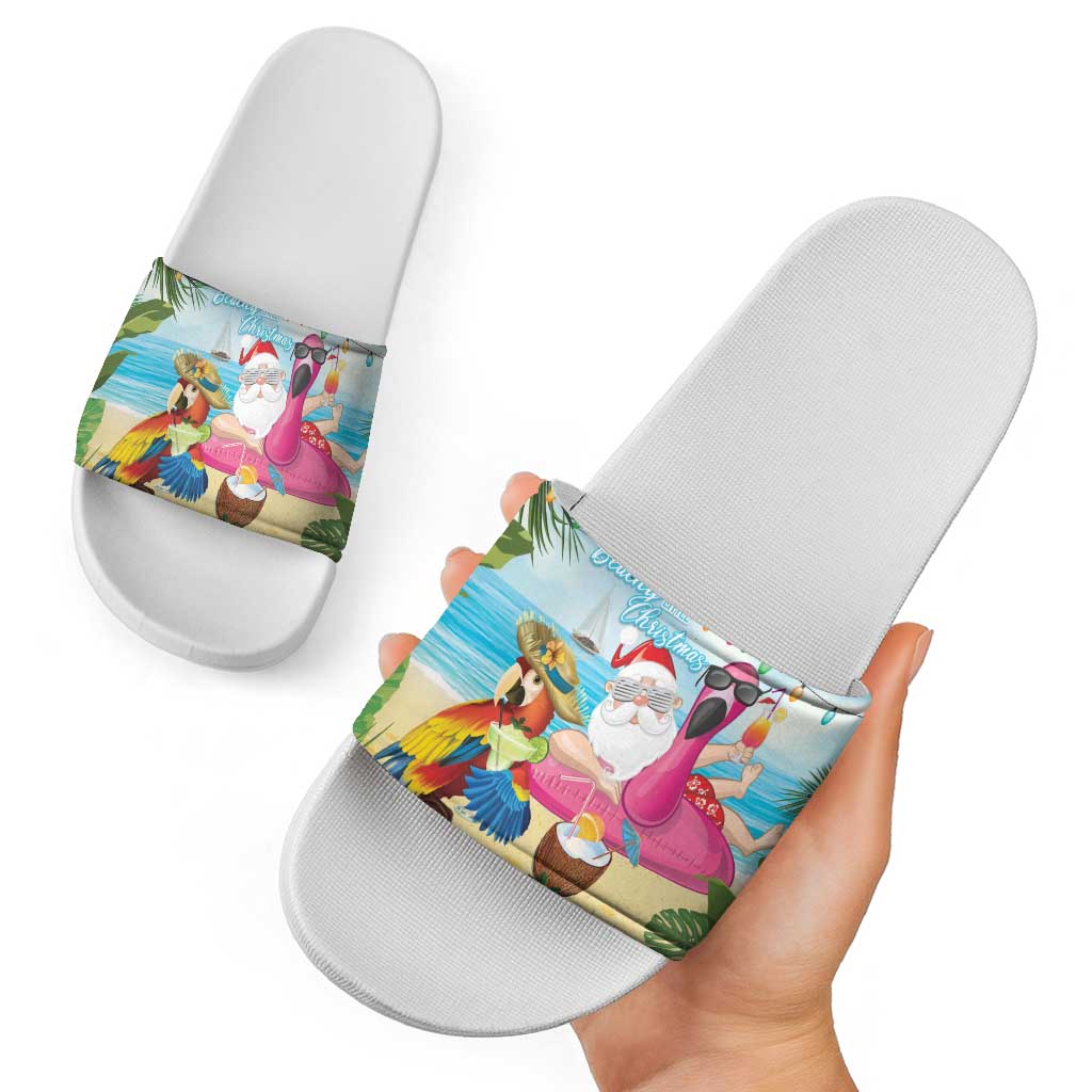 Have Yourself A Beachy Little Christmas Slide Sandals with Santa Chilling - Polynesian Pride