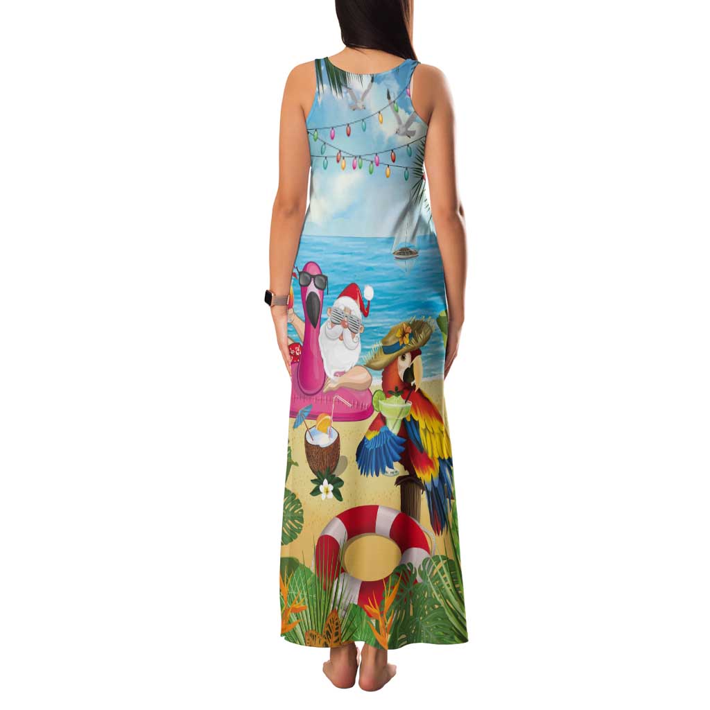Have Yourself A Beachy Little Christmas Tank Maxi Dress with Santa Chilling - Polynesian Pride