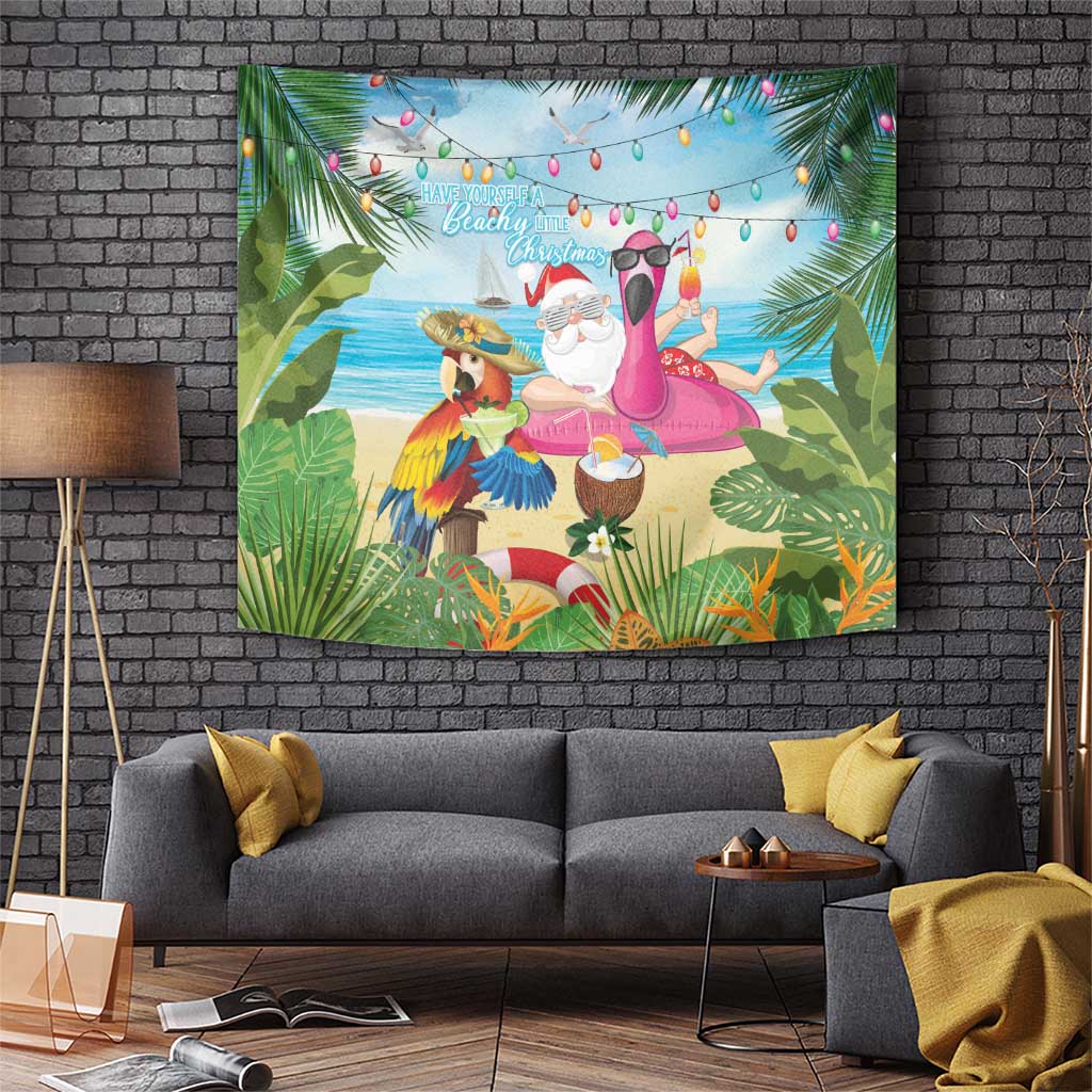 Have Yourself A Beachy Little Christmas Tapestry with Santa Chilling - Polynesian Pride