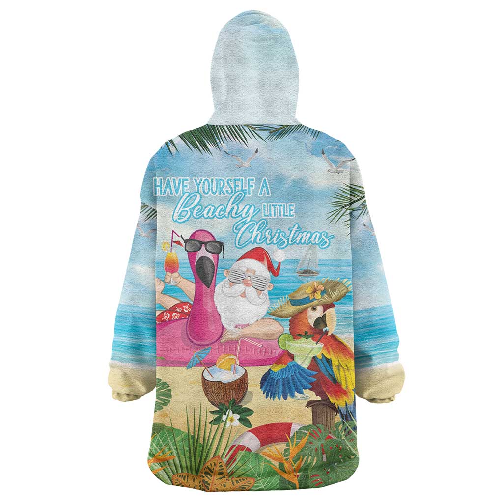 Have Yourself A Beachy Little Christmas Wearable Blanket Hoodie with Santa Chilling - Polynesian Pride