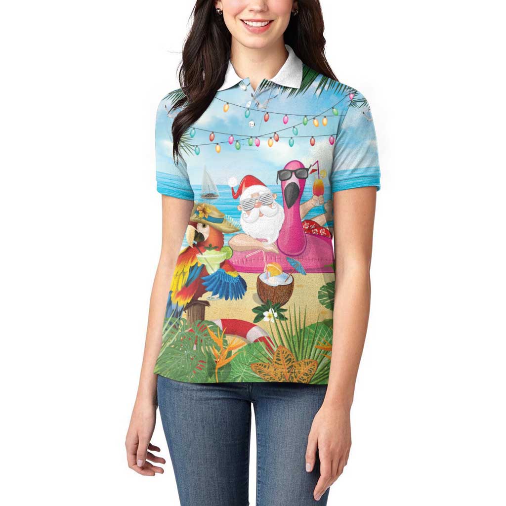 Have Yourself A Beachy Little Christmas Women Polo Shirt with Santa Chilling - Polynesian Pride