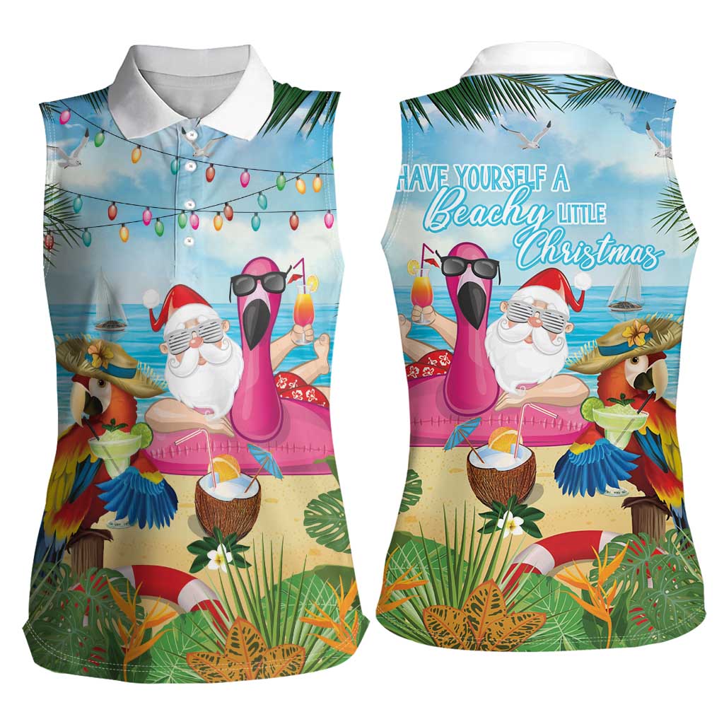 Have Yourself A Beachy Little Christmas Women Sleeveless Polo Shirt with Santa Chilling - Polynesian Pride