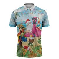 Have Yourself A Beachy Little Christmas Zipper Polo Shirt with Santa Chilling - Polynesian Pride
