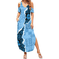 Bula Fiji Tapa Mix Christmas Family Matching Summer Maxi Dress and Hawaiian Shirt Vintage Style LT7 Mom's Dress Turquoise - Polynesian Pride