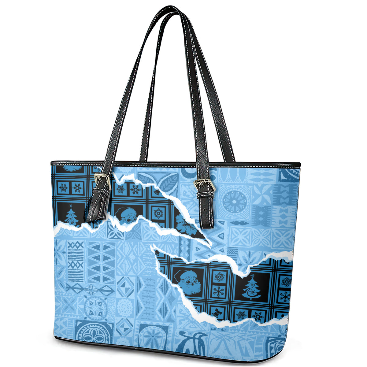 Bula Fiji Tapa Mix Christmas Leather Tote Bag Vintage Style LT7 - Polynesian Pride