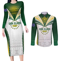 Cook Islands Rugby Custom Couples Matching Long Sleeve Bodycon Dress and Long Sleeve Button Shirt Kuki's Aitu Champions LT7 Colorful - Polynesian Pride
