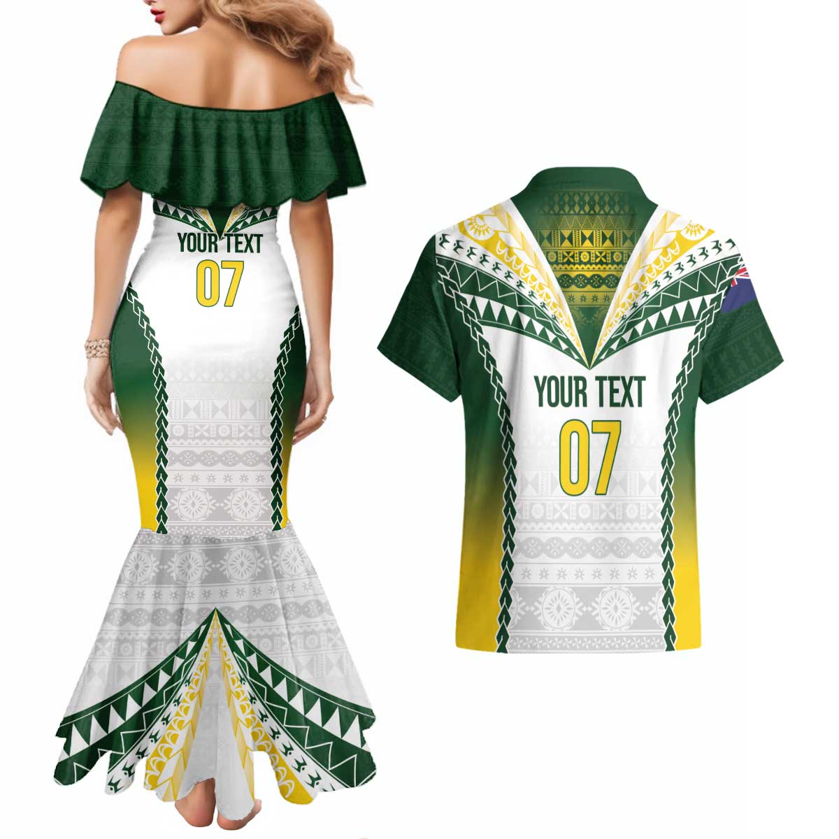 Cook Islands Rugby Custom Couples Matching Mermaid Dress and Hawaiian Shirt Kuki's Aitu Champions LT7 - Polynesian Pride