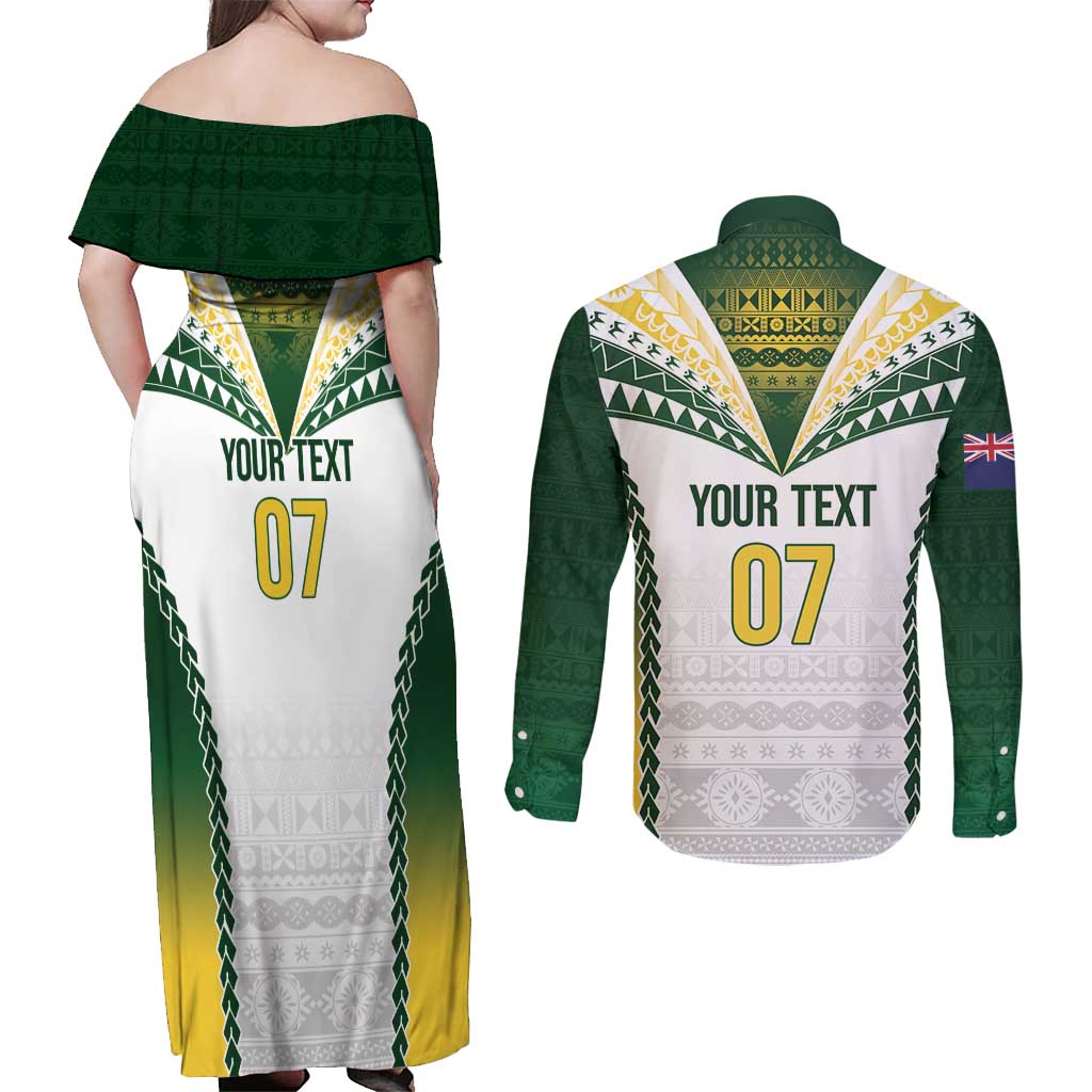 Cook Islands Rugby Custom Couples Matching Off Shoulder Maxi Dress and Long Sleeve Button Shirt Kuki's Aitu Champions LT7 - Polynesian Pride