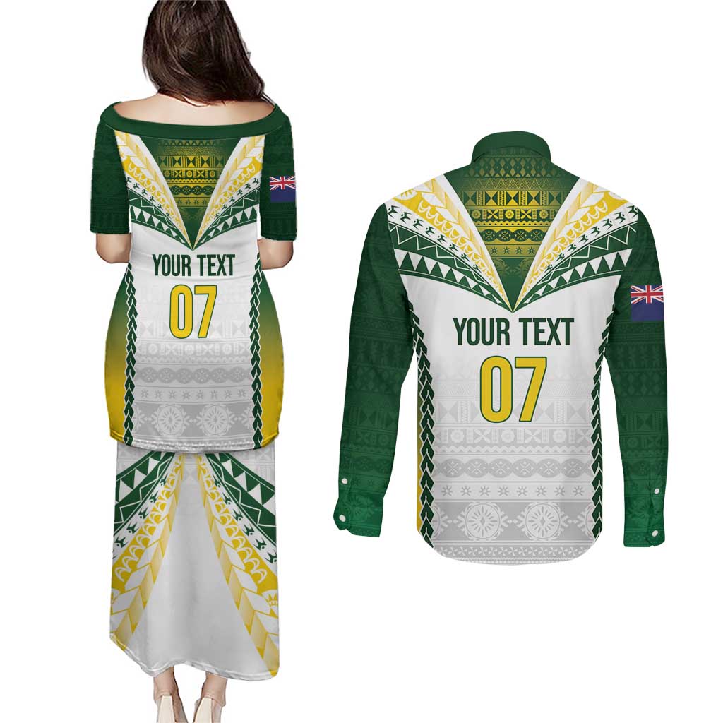 Cook Islands Rugby Custom Couples Matching Puletasi and Long Sleeve Button Shirt Kuki's Aitu Champions - Polynesian Pride
