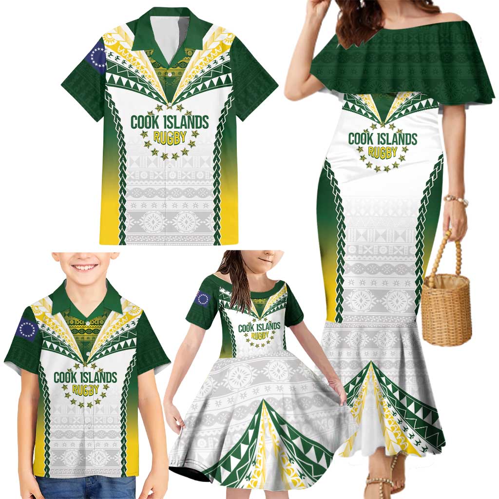 Cook Islands Rugby Custom Family Matching Mermaid Dress and Hawaiian Shirt Kuki's Aitu Champions - Polynesian Pride