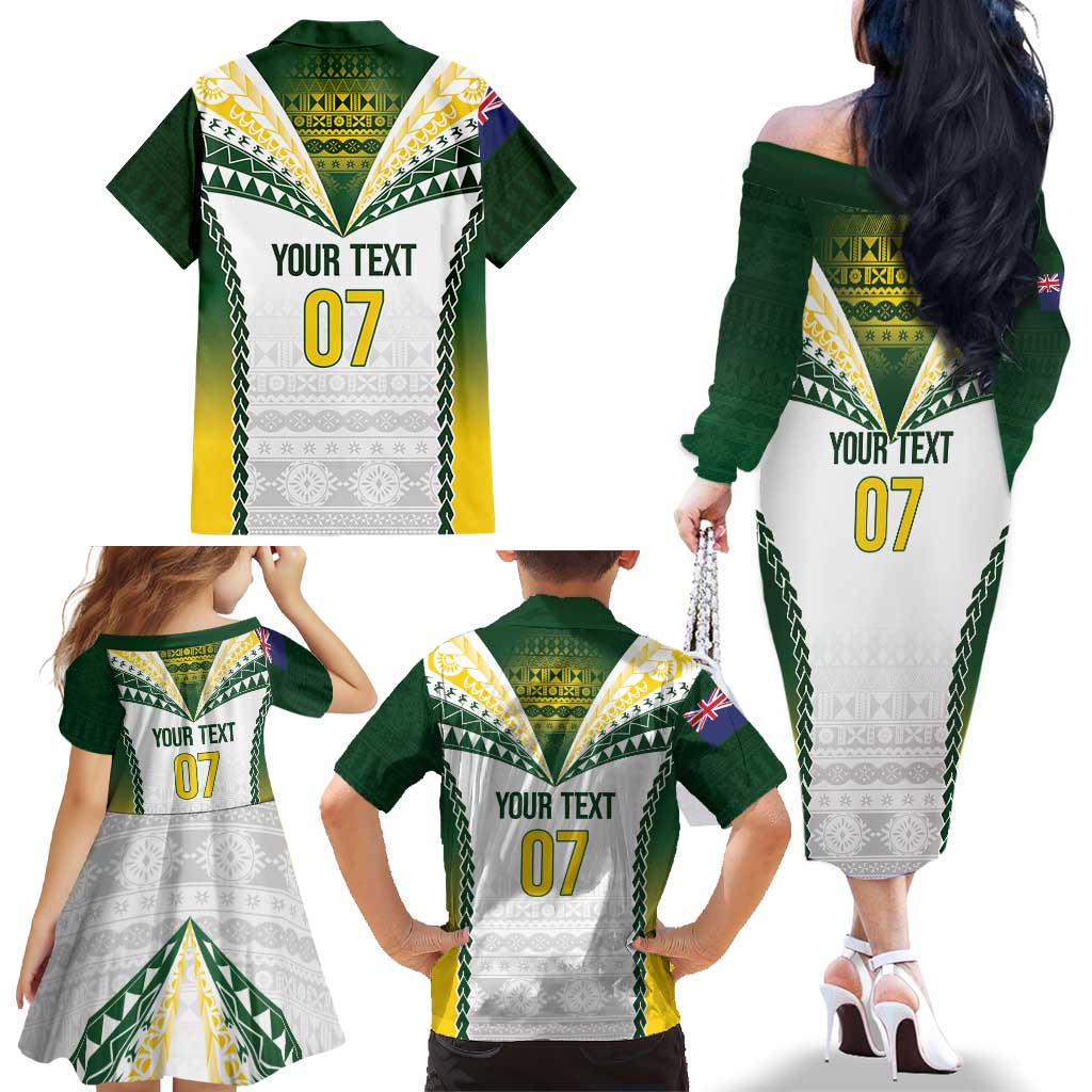 Cook Islands Rugby Custom Family Matching Off The Shoulder Long Sleeve Dress and Hawaiian Shirt Kuki's Aitu Champions - Polynesian Pride