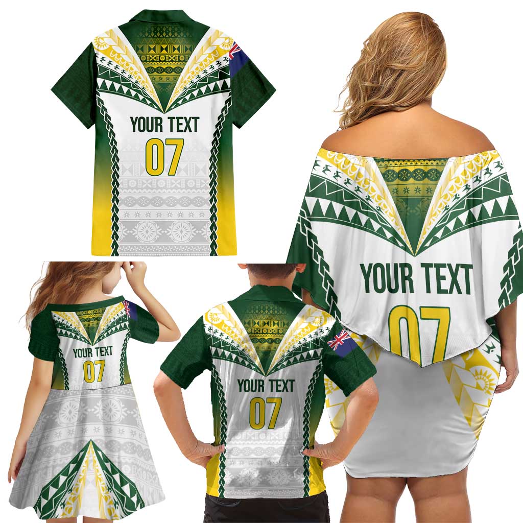 Cook Islands Rugby Custom Family Matching Off Shoulder Short Dress and Hawaiian Shirt Kuki's Aitu Champions - Polynesian Pride