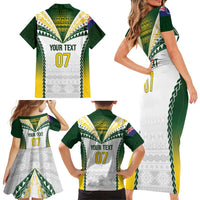 Cook Islands Rugby Custom Family Matching Short Sleeve Bodycon Dress and Hawaiian Shirt Kuki's Aitu Champions - Polynesian Pride