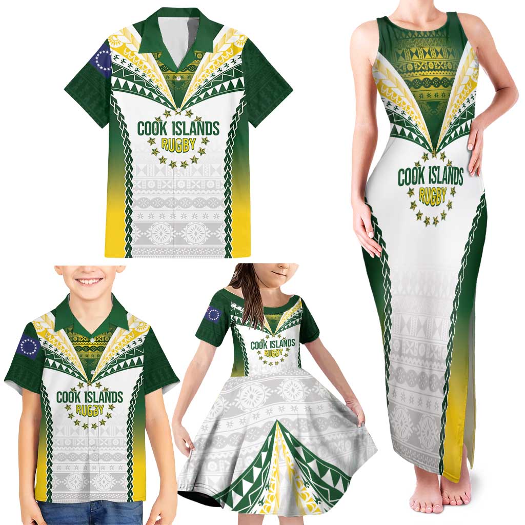Cook Islands Rugby Custom Family Matching Tank Maxi Dress and Hawaiian Shirt Kuki's Aitu Champions - Polynesian Pride