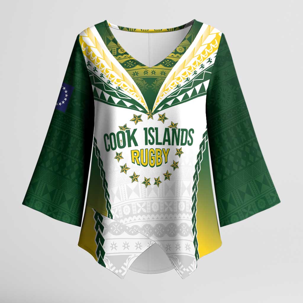 Cook Islands Rugby Custom Kimono Sleeve Blouse Kuki's Aitu Champions LT7 Female Colorful - Polynesian Pride