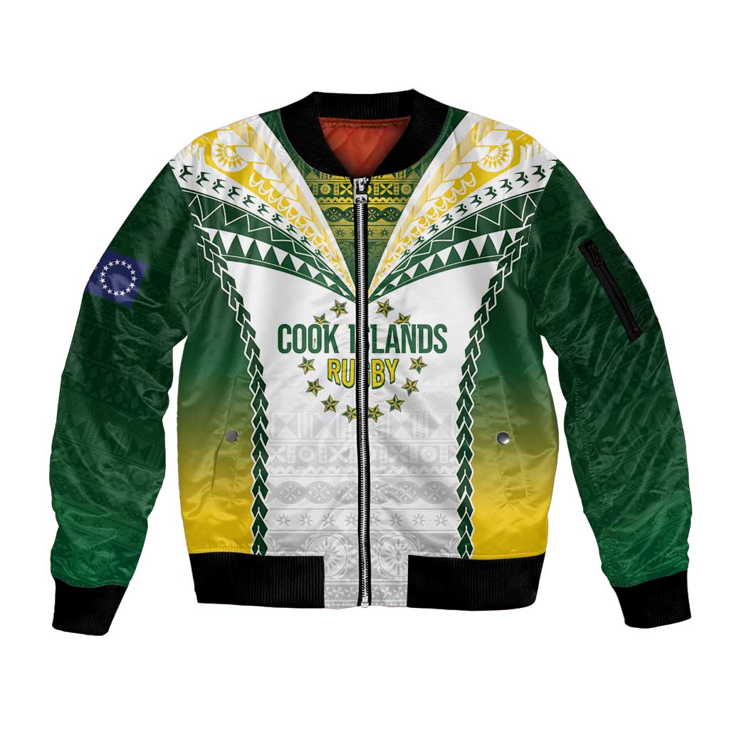 Cook Islands Rugby Custom Sleeve Zip Bomber Jacket Kuki's Aitu Champions LT7 Unisex Colorful - Polynesian Pride