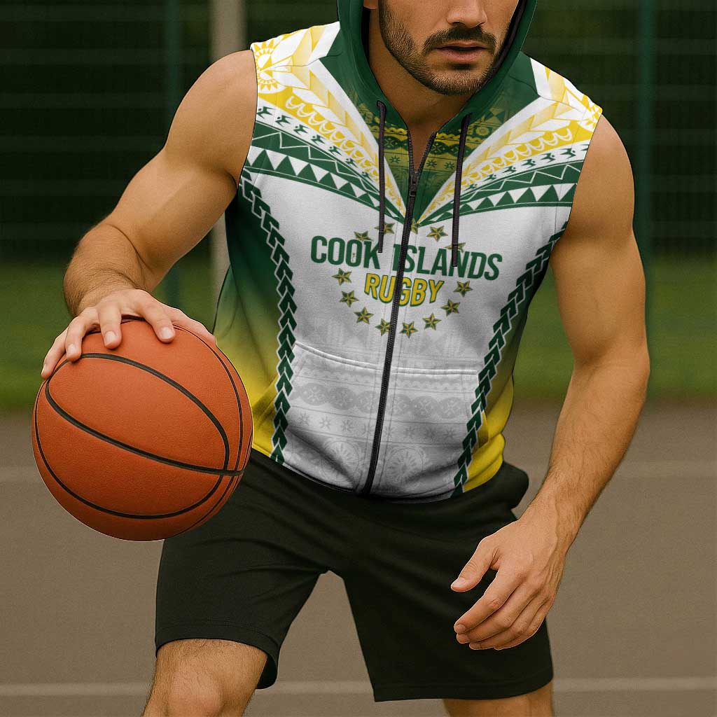 Cook Islands Rugby Custom Sleeveless Zip Hoodie Kuki's Aitu Champions LT7 - Polynesian Pride