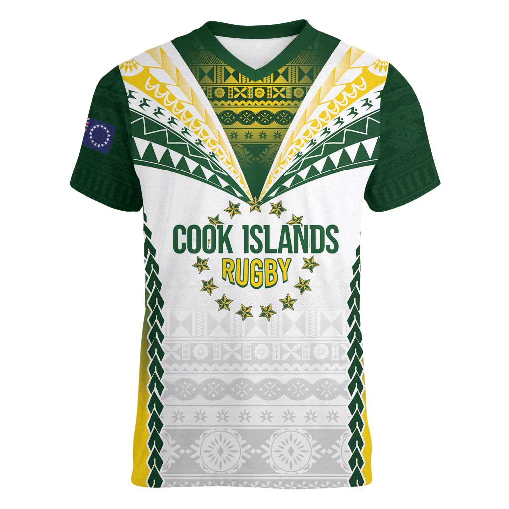 Cook Islands Rugby Custom Women V-Neck T-Shirt Kuki's Aitu Champions - Polynesian Pride