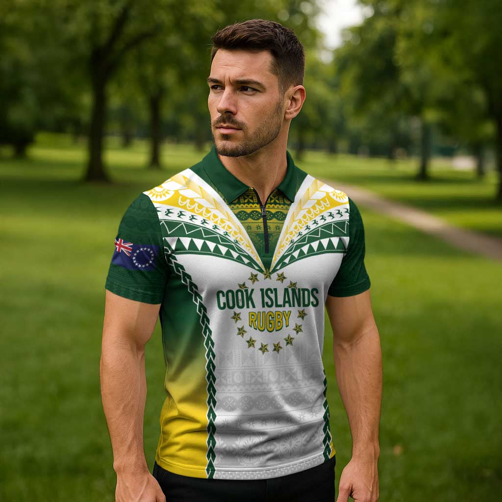 Cook Islands Rugby Custom Zipper Polo Shirt Kuki's Aitu Champions - Polynesian Pride