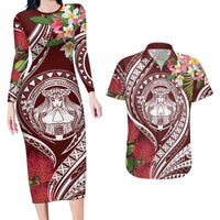Aloha Hawaii Big Island Couples Matching Long Sleeve Bodycon Dress and Hawaiian Shirt Ohia Lehua Wahine