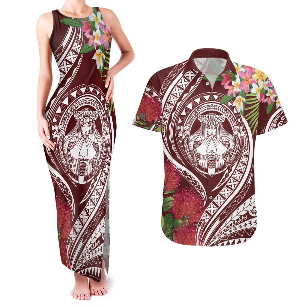 Aloha Hawaii Big Island Couples Matching Tank Maxi Dress and Hawaiian Shirt Ohia Lehua Wahine