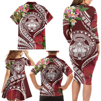 Aloha Hawaii Big Island Family Matching Long Sleeve Bodycon Dress and Hawaiian Shirt Ohia Lehua Wahine
