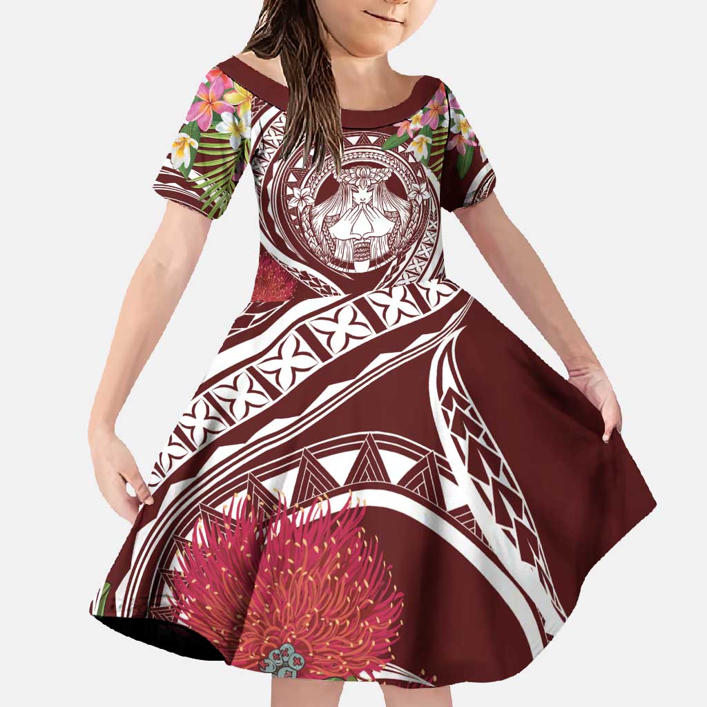 Aloha Hawaii Big Island Family Matching Off Shoulder Maxi Dress and Hawaiian Shirt Ohia Lehua Wahine