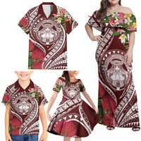 Aloha Hawaii Big Island Family Matching Off Shoulder Maxi Dress and Hawaiian Shirt Ohia Lehua Wahine