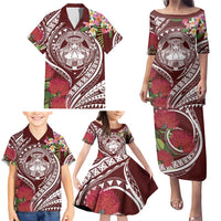 Aloha Hawaii Big Island Family Matching Puletasi and Hawaiian Shirt Ohia Lehua Wahine