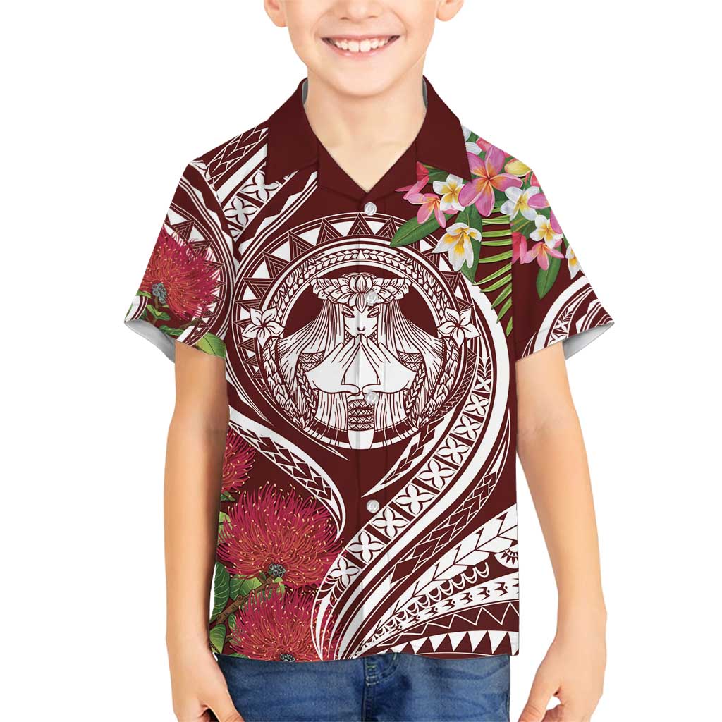 Aloha Hawaii Big Island Family Matching Puletasi and Hawaiian Shirt Ohia Lehua Wahine