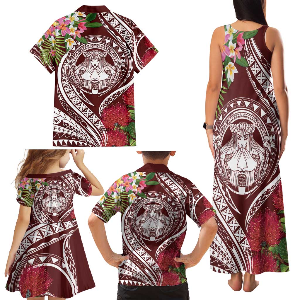 Aloha Hawaii Big Island Family Matching Tank Maxi Dress and Hawaiian Shirt Ohia Lehua Wahine