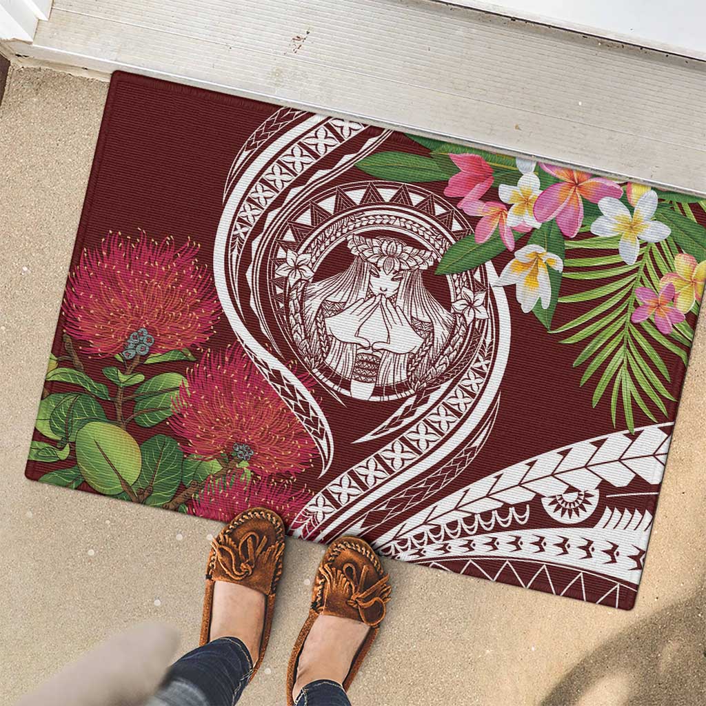 Aloha Hawaii Big Island Rubber Doormat Ohia Lehua Wahine