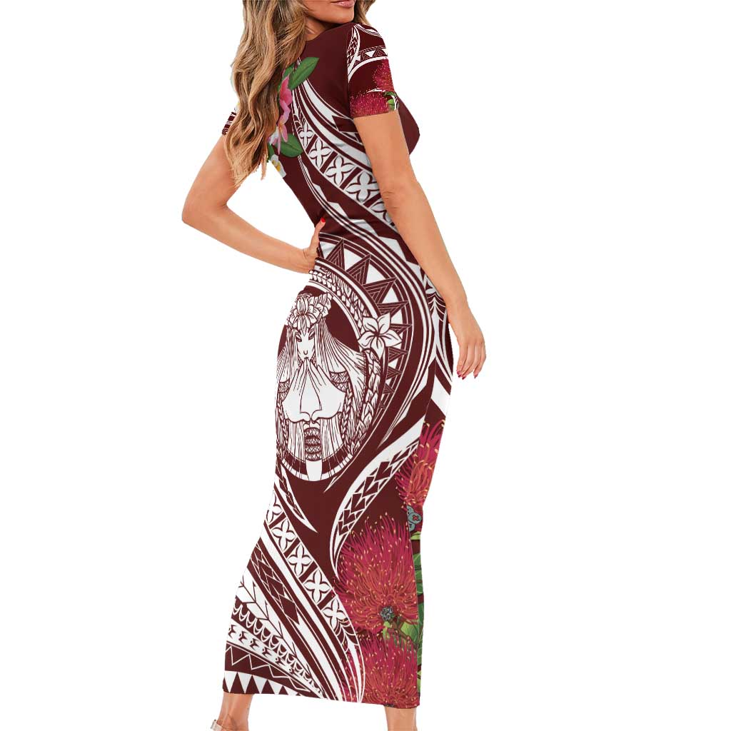 Aloha Hawaii Big Island Short Sleeve Bodycon Dress Ohia Lehua Wahine