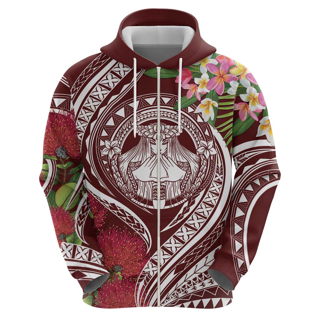 Aloha Hawaii Big Island Zip Hoodie Ohia Lehua Wahine LT7 - Polynesian Pride