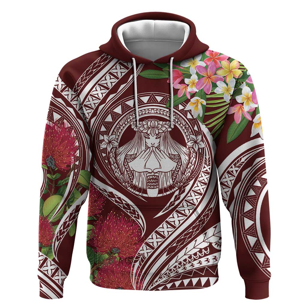 Aloha Hawaii Big Island Zip Hoodie Ohia Lehua Wahine LT7 Pullover Hoodie Red - Polynesian Pride