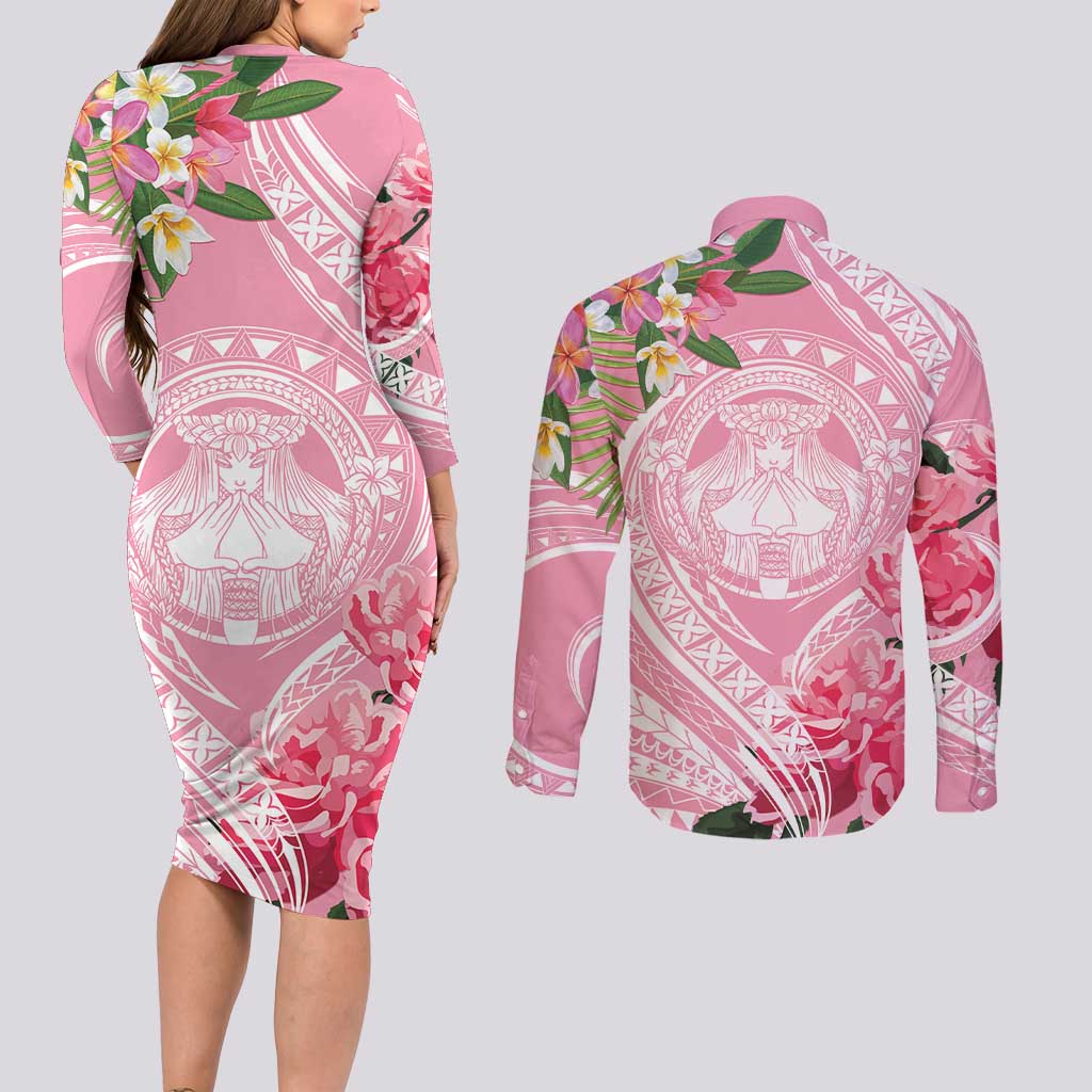 Aloha Hawaii Maui Couples Matching Long Sleeve Bodycon Dress and Long Sleeve Button Shirt Goddess Lokelani Rose LT7 - Polynesian Pride
